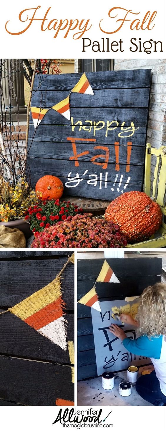 DIY Painted Fall Pallet Decoration. 