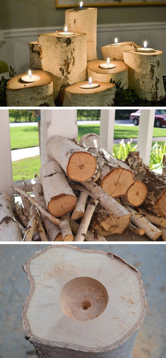 DIY Tree Stump Candle Holders. 
