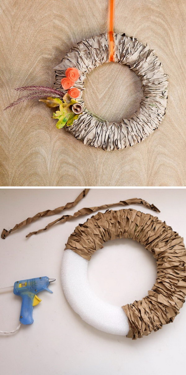 Recycle Paper Bags Into a Pretty Fall Wreath. 