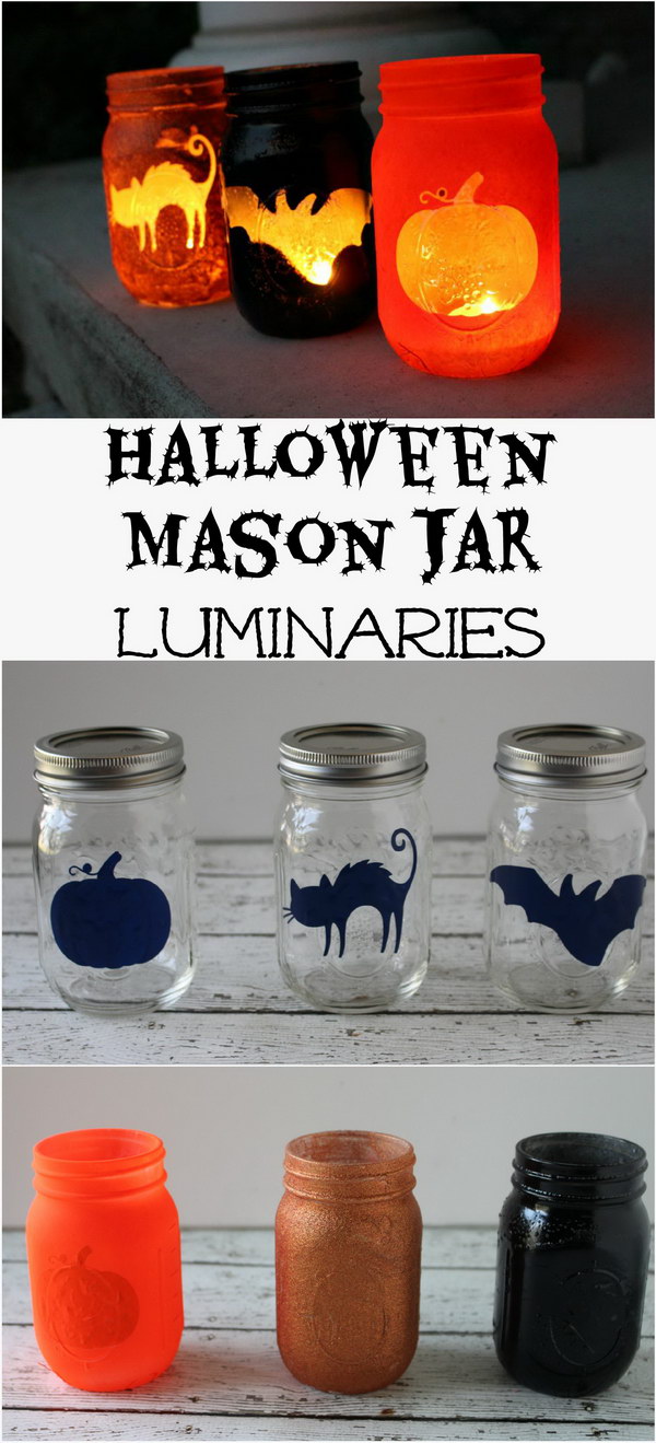 Super Easy Halloween Mason Jar Luminaries. 