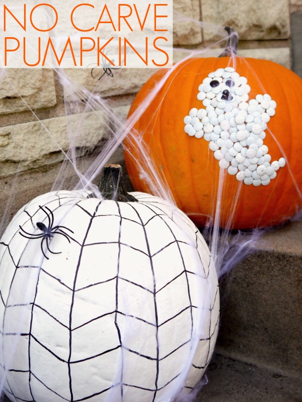 Decorate Your Pumpkins with Thumb Tacks Ghost and Painted Spider Web. 