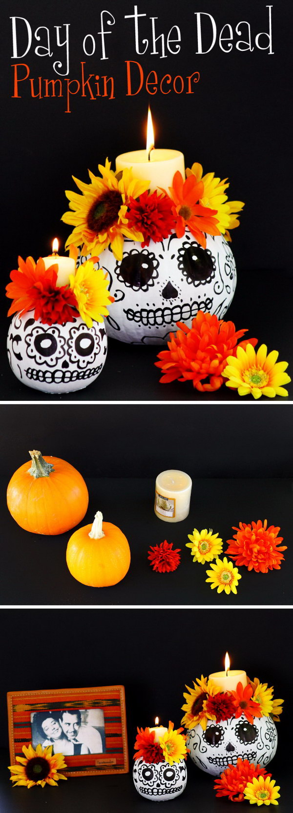 Day of the Dead Skull Pumpkin Candle Holders. 