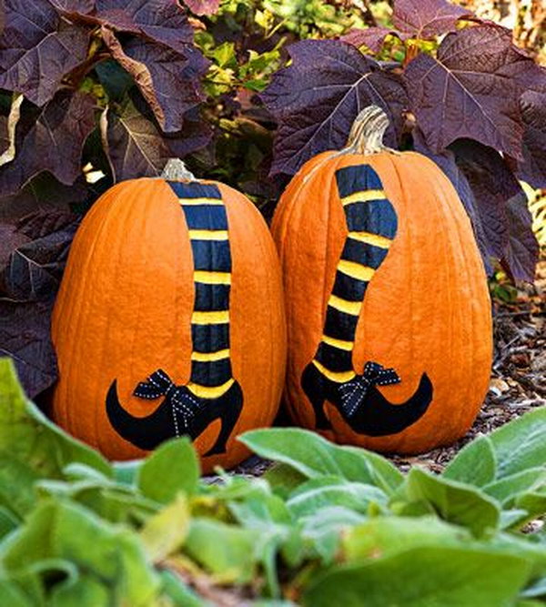 Witch Legs Painted Pumpkins. 