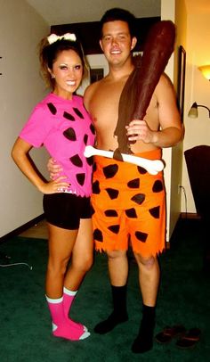 Fred and Wilma Flinstone Couple Costumes . 