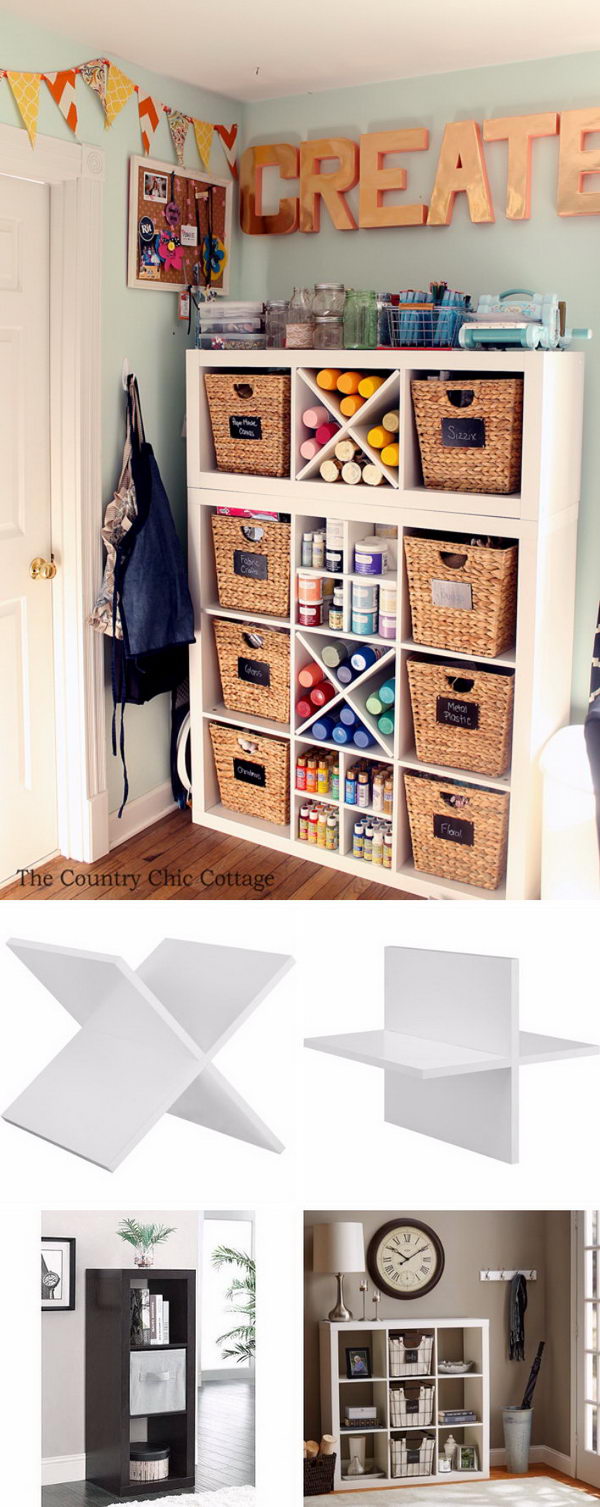 DIY Great Craft Room Organizer Made from Existing Cube Storage and Plank Dividers. 