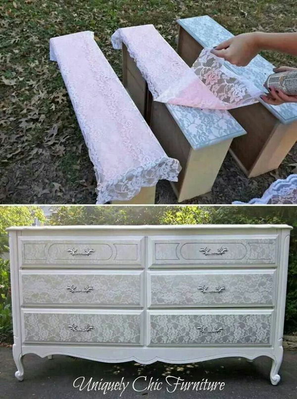 Spray Painted Silver over Lace to Get the Shaby Chic Effect. 
