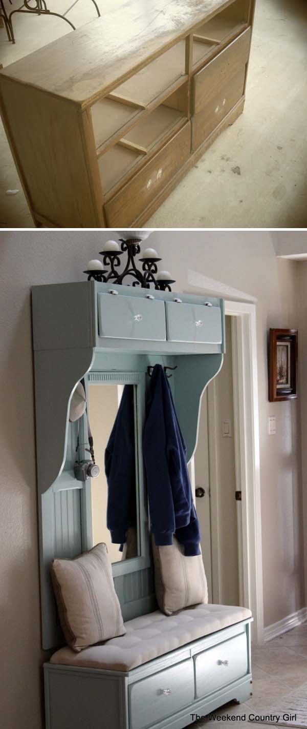 DIY Beautiful Mudroom Bench from an Old Dresser . 