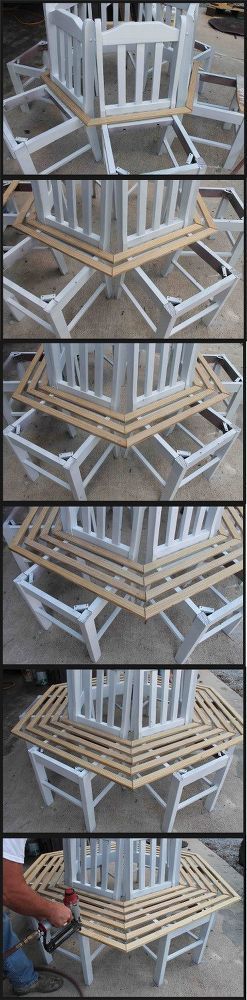 Turn Old Kitchen Chairs into a Tree Bench. 