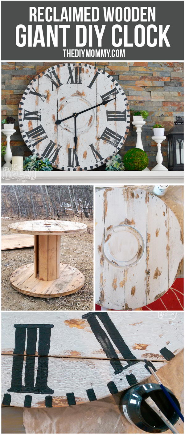 Make a Giant Reclaimed Wood Clock from an Electrical Reel. 