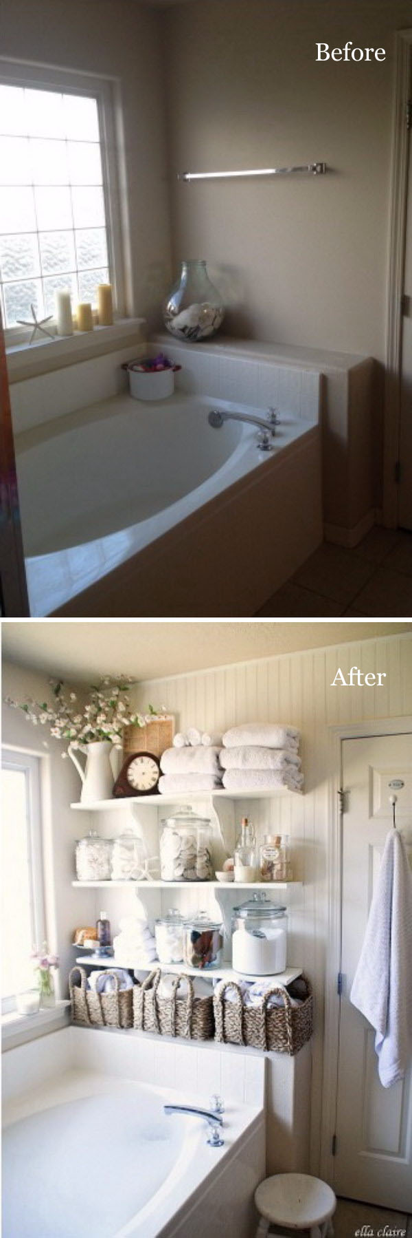 Take Advantage of Empty Walls with DIY Bathroom Linen Shelves. 