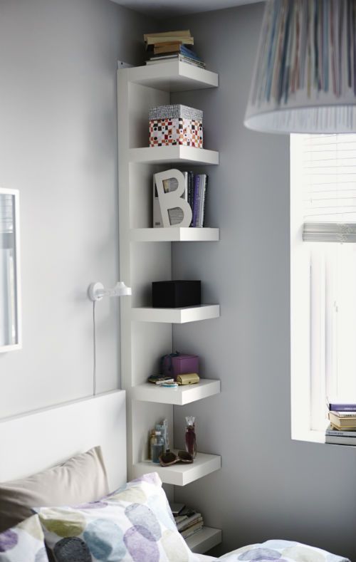 Narrow IKEA Lack Shelves Help You Use Small Wall Spaces Effectively by Accommodating Small Items in a Minimum of Space. 