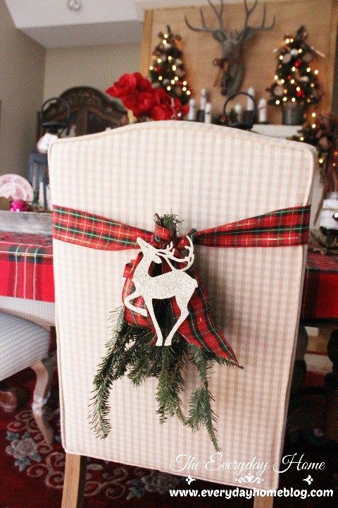 Plaid Ribbon Decorated Christmas Chair. 
