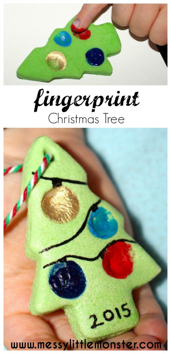 Fingerprint Salt Dough Christmas Tree Ornament, Gift Tag Or Keepsake. 