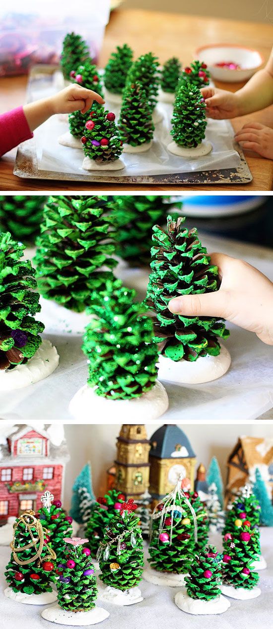 DIY Pine Cone Trees For Kids. 