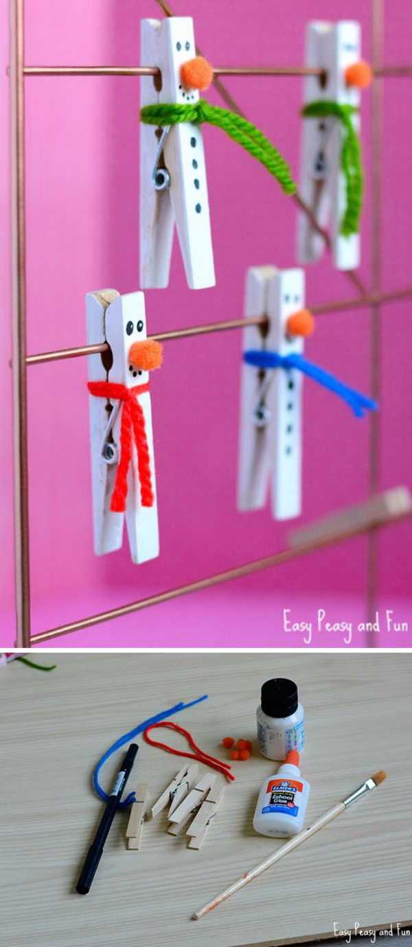 Clothespin Snowman Craft for Kids . 