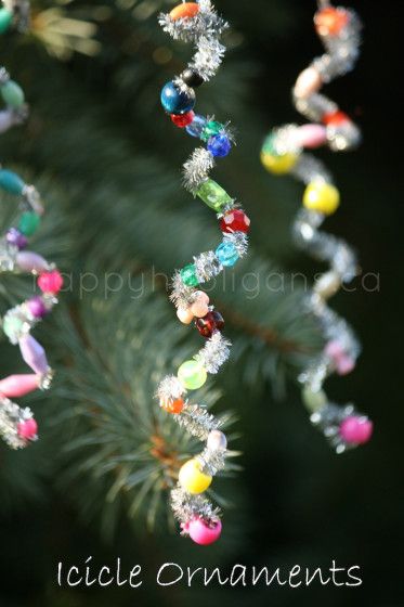 Icicle Ornaments With Beads And Pipecleaners. 