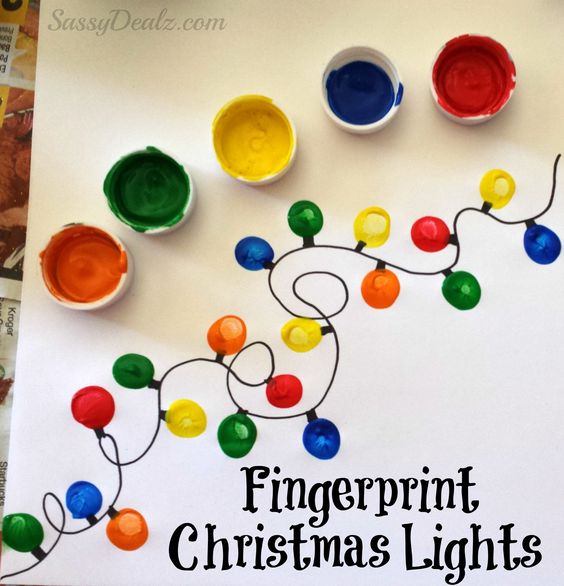 DIY Fingerprint Christmas Tree Light Craft. 
