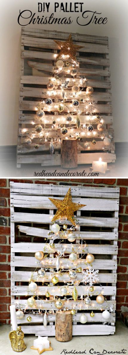 Lighted Pallet Christmas Tree for Under $10. 