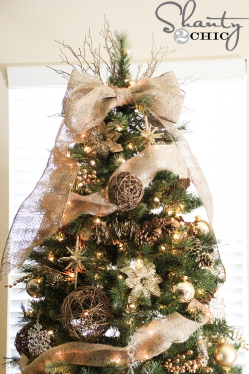 Rustic Burlap Bow Tree Topper. 