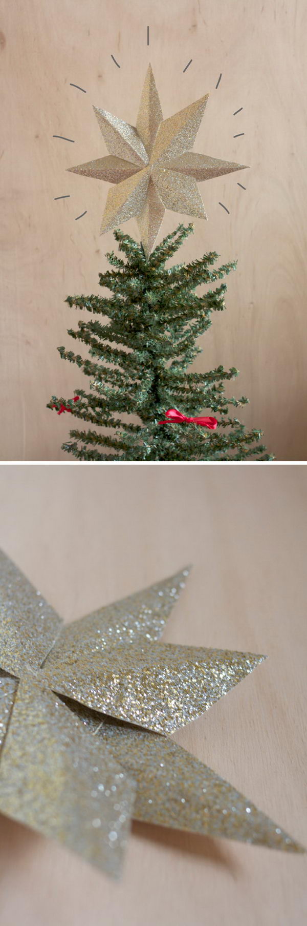 DIY Glitter Tree Topper with Glittered Paper. 