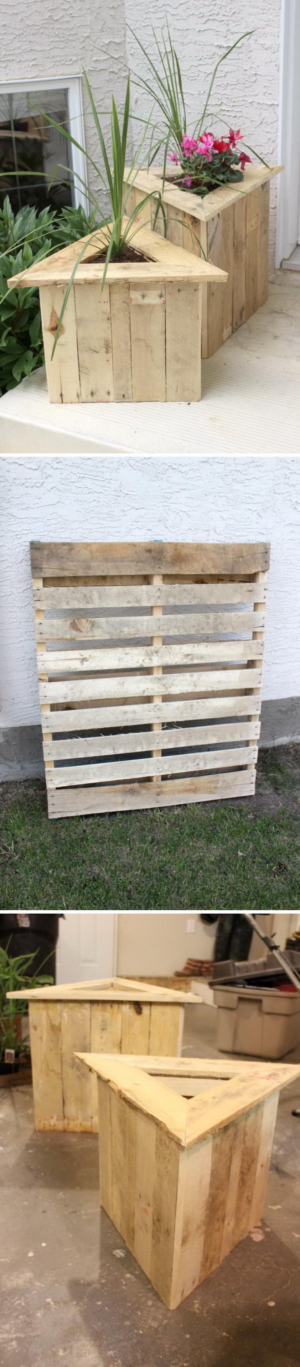Triangle Wood Pallet Planters. 