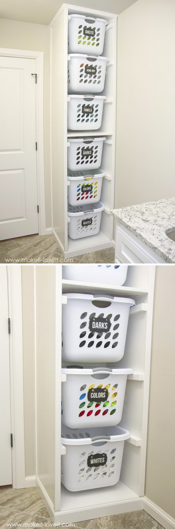 Declutter your room with this DIY laundry basket organizer. 