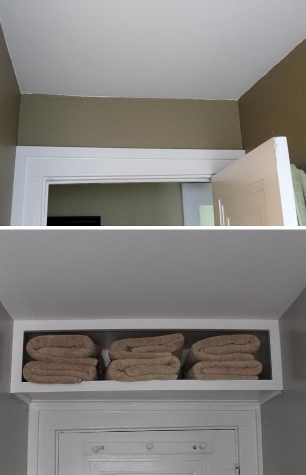 Make use of wasted space above the door with a shelf. 
