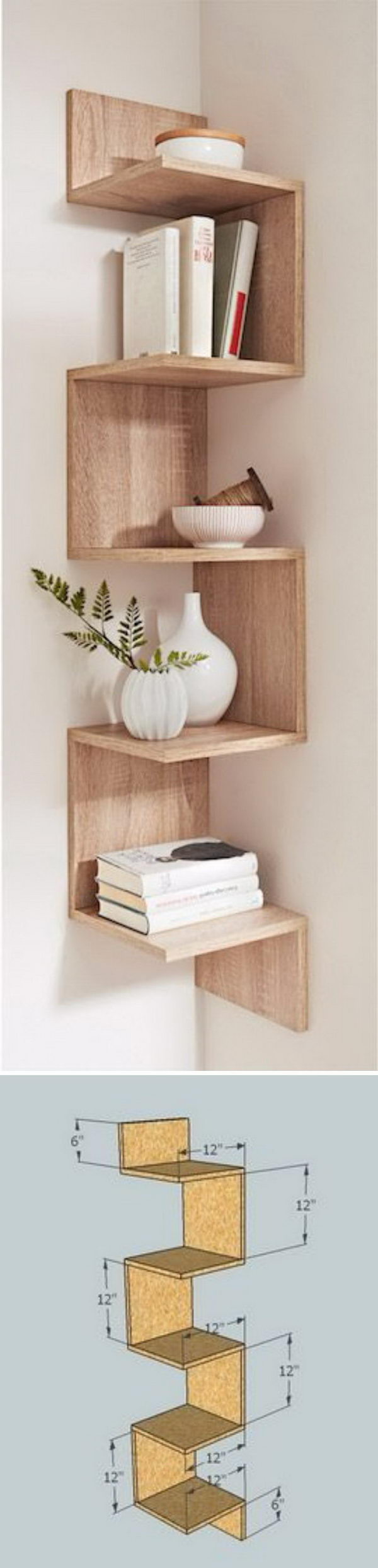 DIY Corner Shelves. 