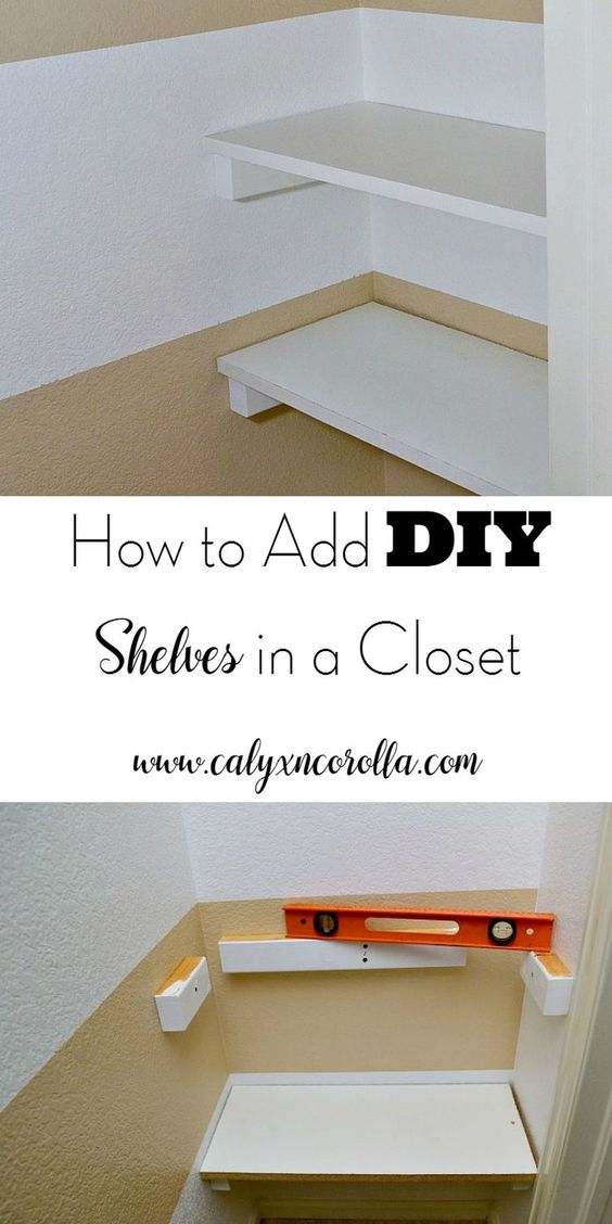 Add DIY shelves in a closet corner for additional storage and organization. 