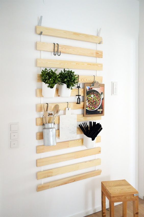 Wall-Hanging Organizers Made From IKEA Bed Slats. 