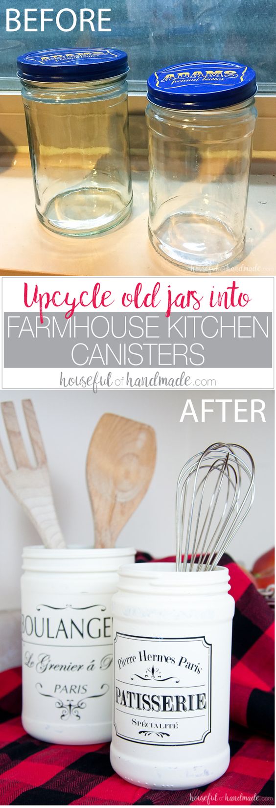 Farmhouse Kitchen Canister Made Out Of Old Mason Jars. 