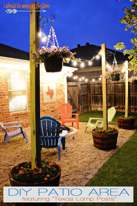 DIY Patio Area with Texas Lamp Posts. 