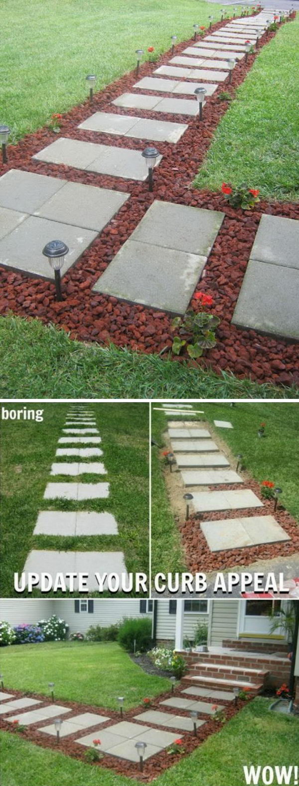 DIY Concrete Stepping Stone Squares Pathway With Lava Rocks. 