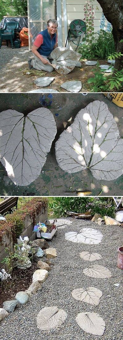 DIY Leaves Imprint Concrete Stepping Stone for Pathways. 