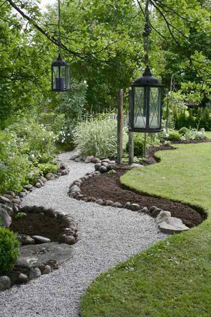 Gravel Pathway with Large River  Rock Edge. 