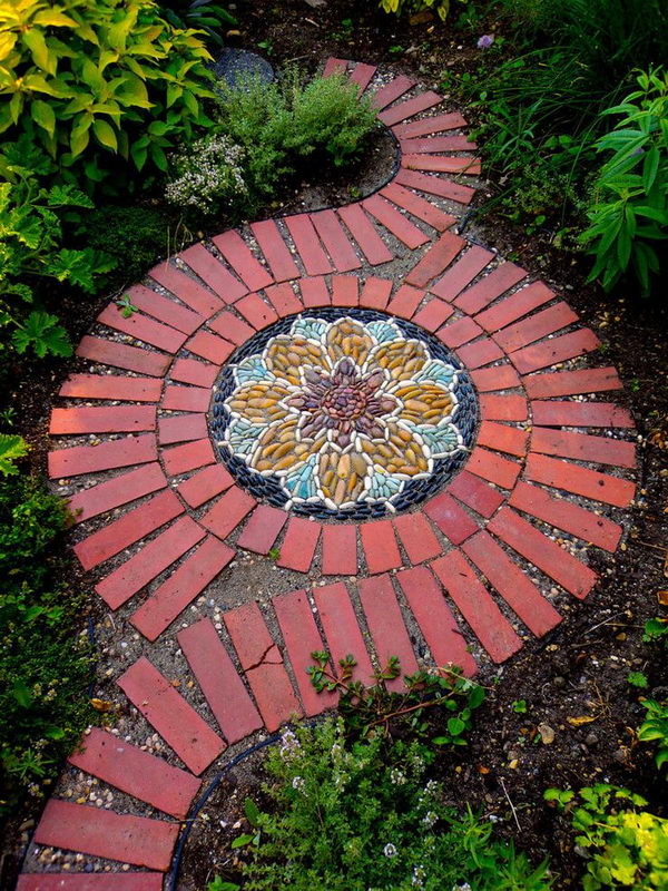Brick Pathway with Pebble Mosaic for a Beautiful Look. 
