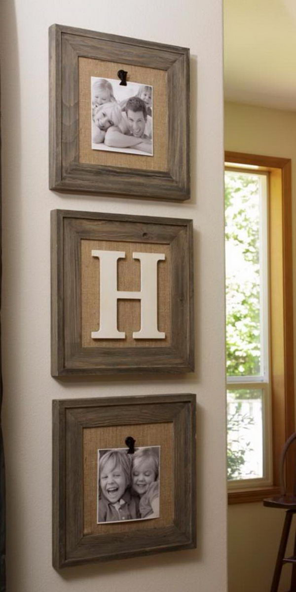 Reclaimed Wood Frames with Burlap. 