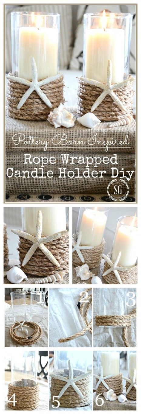 Pottery Barn Inspired Rope Wrapped Candle Holder. 