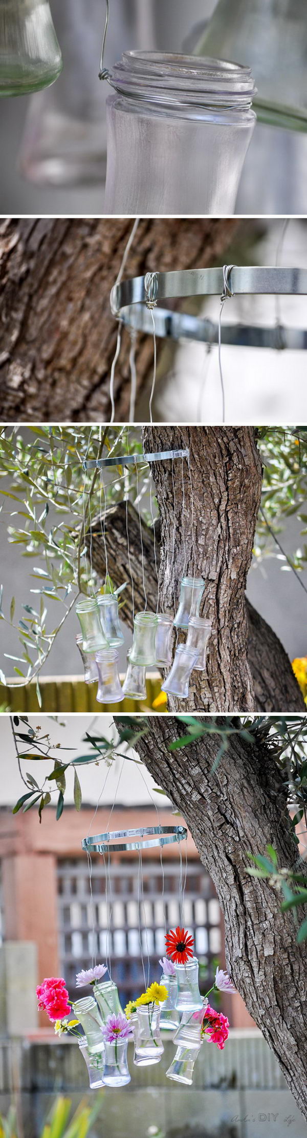 DIY Recycled Glass Bottle Wind Chimes. 