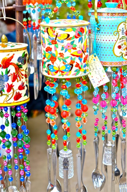 DIY Wind Chimes from Cans, Beads, and Silver-Plate. 