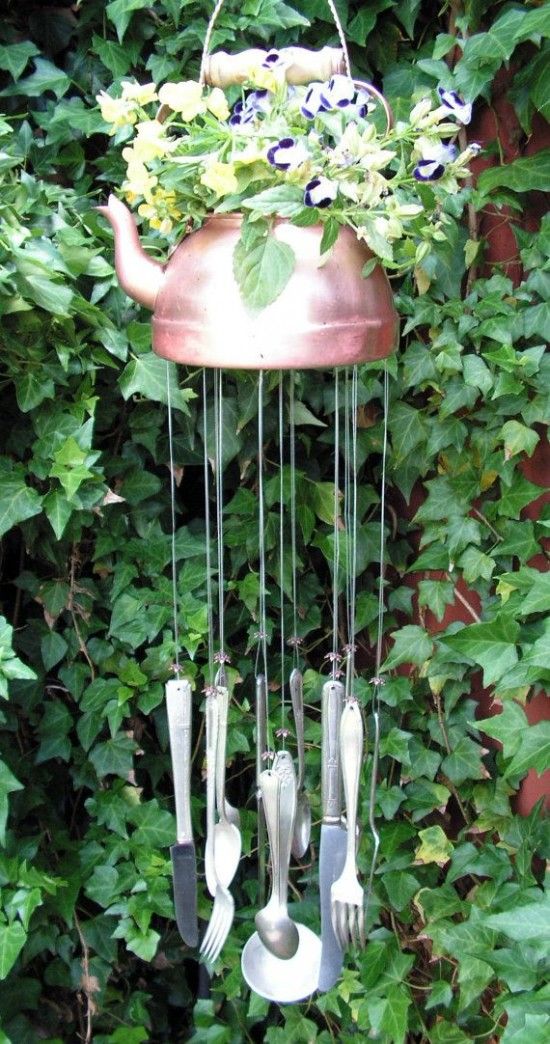 DIY Upcycled Teapot Wind Chimes. 