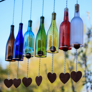 DIY Rainbow Wine Bottle Wind Chimes. 