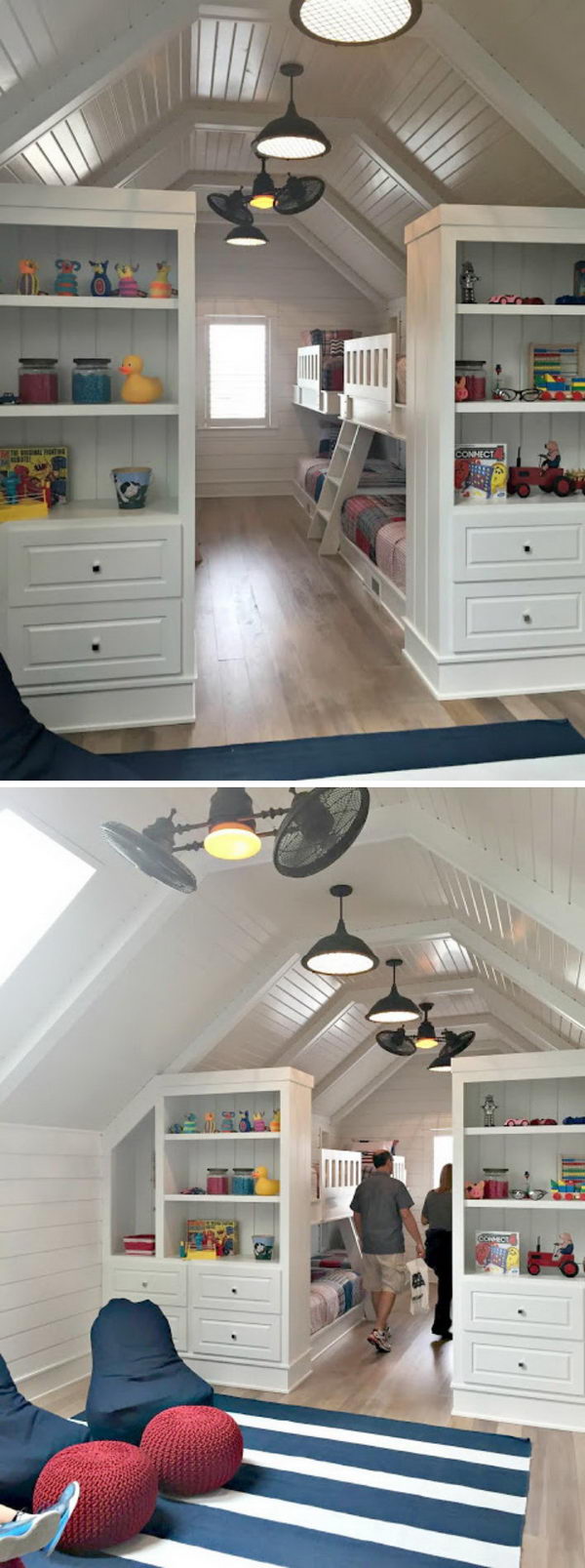 Add Bookcases at The End of The Bunk Beds in The Attic. 