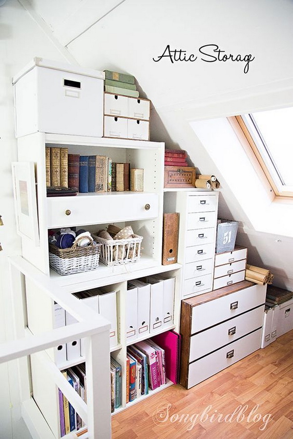 Create More Attic Storage Space Using Stacking Cabinets, Book Shelves and Drawer Units . 