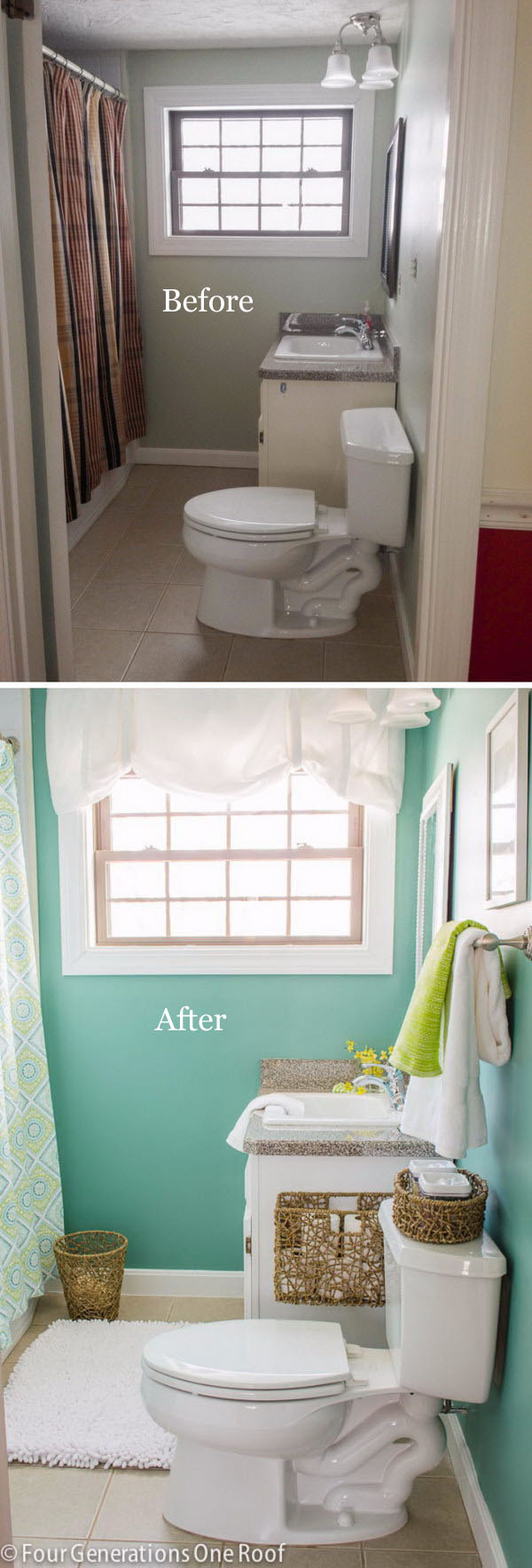 Low-Cost Bathroom Makeover From Brown to Green Spa . 