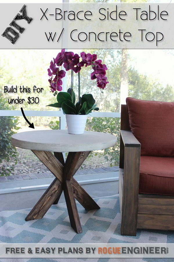 DIY X-Brace Concrete Side Table. 