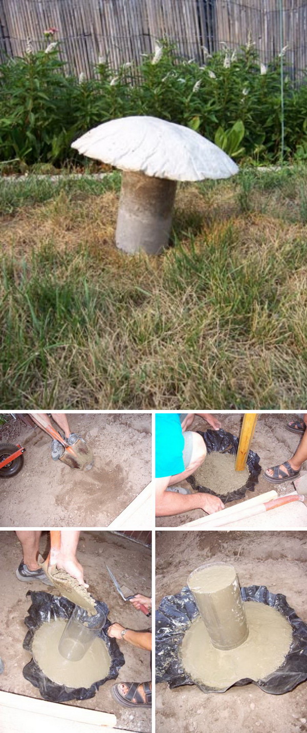 DIY Concrete Mushrooms. 