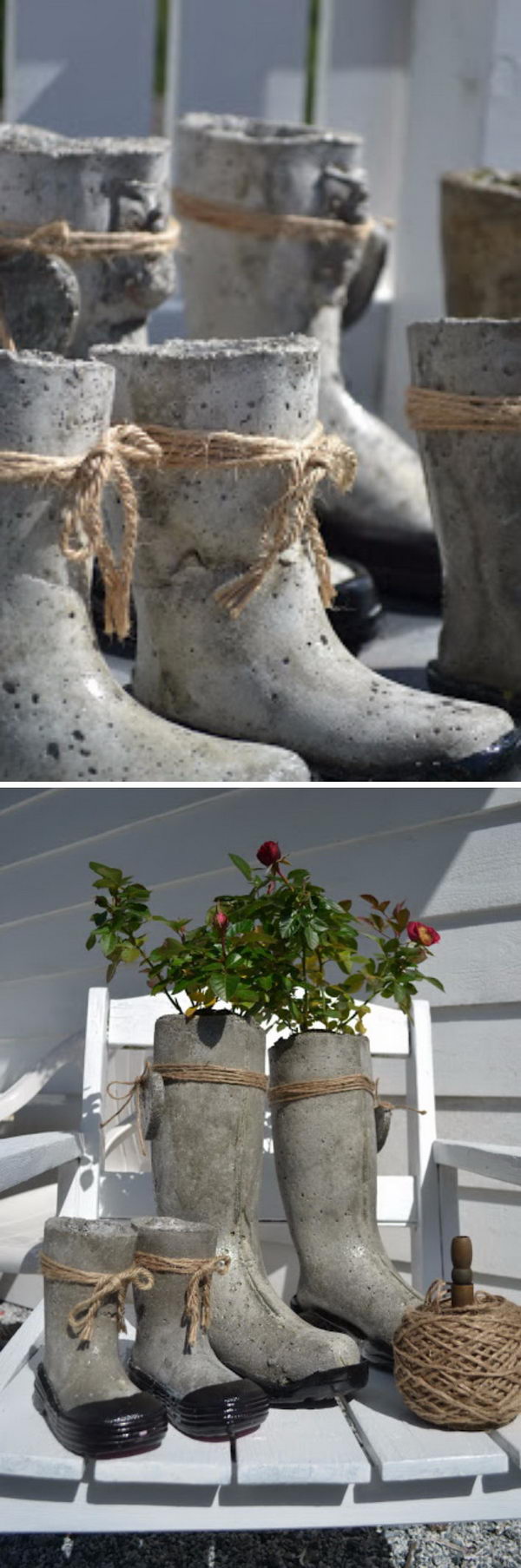 DIY Concrete Boots Flower Planter. 