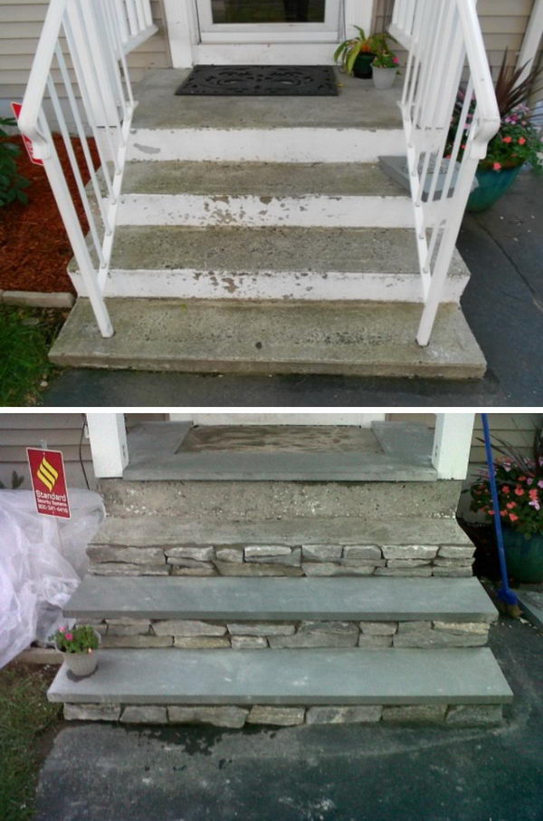 Reface Concrete Front Steps with Stone. 
