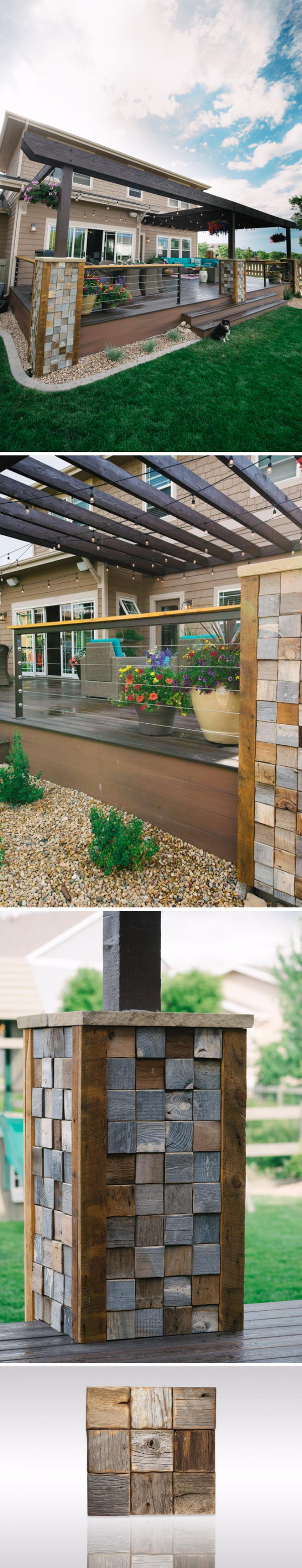 Wrap the Deck Posts with Barn Wood Tiles to Get a Different Look. 